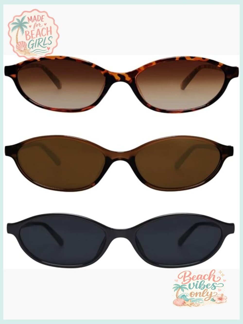 Retro Oval Sunglasses Cat Eye 90s Sunnies Lightweight Narrow Shades UV